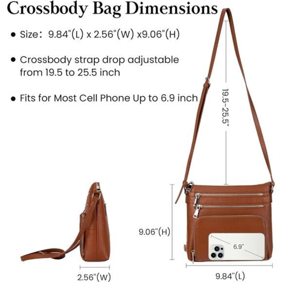 Genuine Leather Crossbody Bag for Women Anti Theft RFID Purse Shoulder Handbag - Picture 5 of 7